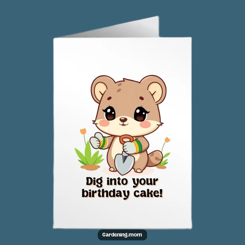 Free Printable Birthday Card: Gardening Animal - Funny Downloadable Gift for a Budding Celebration
