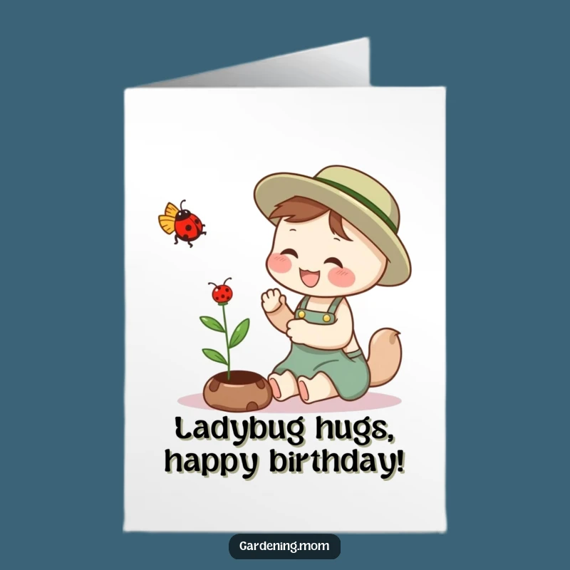 Free Printable Funny Birthday Card: Giggling Gardening Mom Animal & Ladybug, Joyful Downloadable Gift