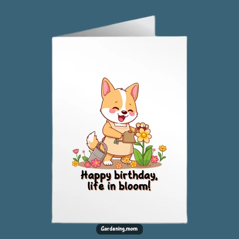 Free Printable Mama Dog Birthday Card: Gardener Pup, Blooming Wishes, Downloadable Gift