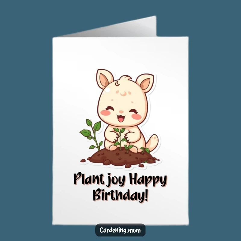 Free Printable Birthday Card: Joyful Animal Planting Seeds - Funny Downloadable Gift