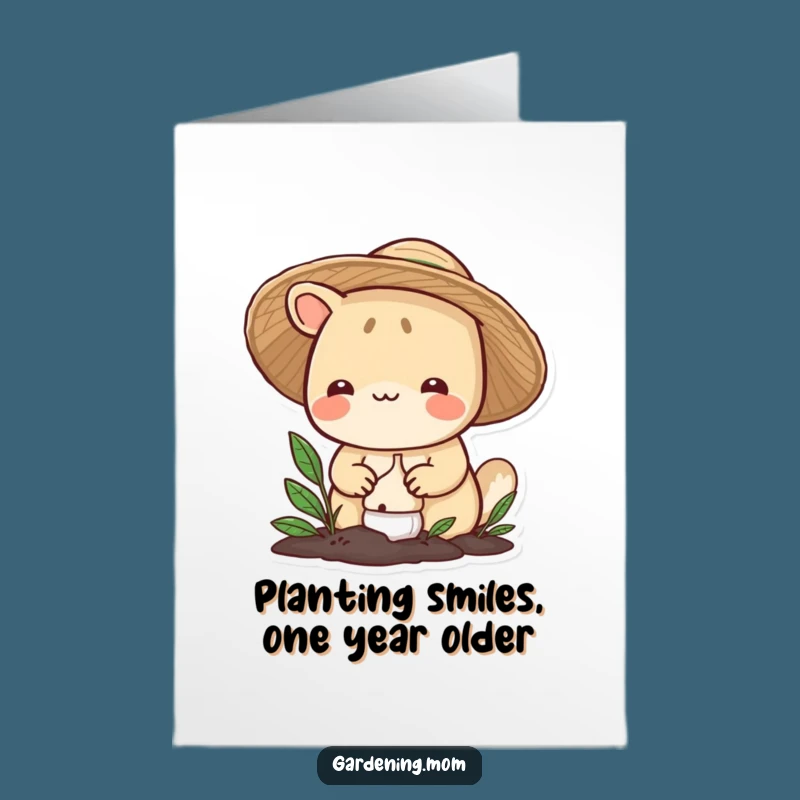 Free Printable Birthday Card: Smiling Gardener Animal Planting Bulb - Funny Downloadable Gift