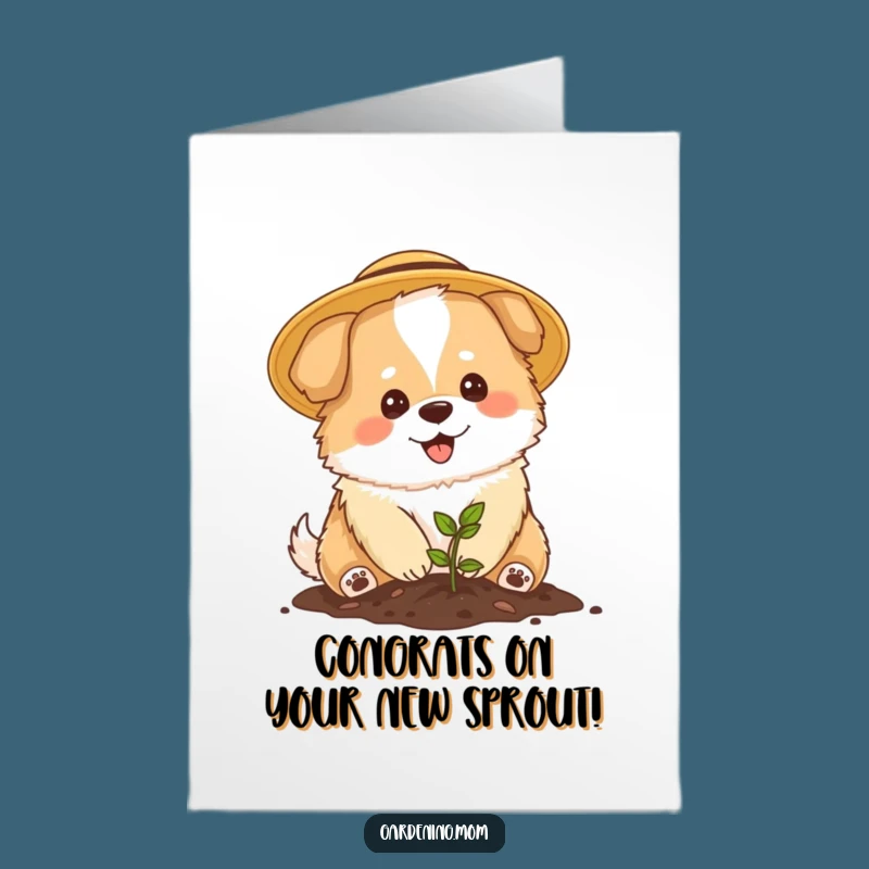 Free Printable Mama Dog Congrats Card: Gardener Pup, New Beginnings, Downloadable Gift