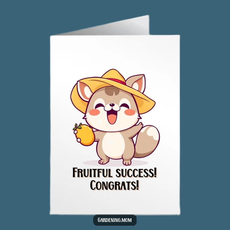 Free Printable Congrats Card: Excited Animal Reaching for Fruit - Humorous Downloadable Gift