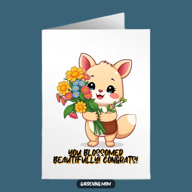 Free Printable Congrats Card: Gardener Animal with Flowers - Humorous Downloadable Gift