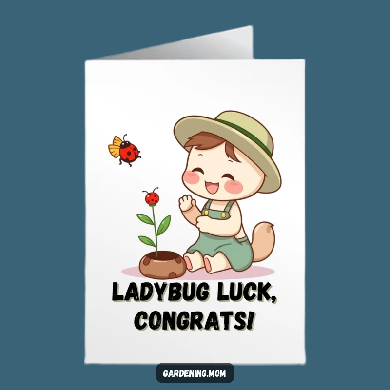 Free Printable Congrats Card: Giggling Gardening Mom Animal & Ladybug, Delightful Downloadable
