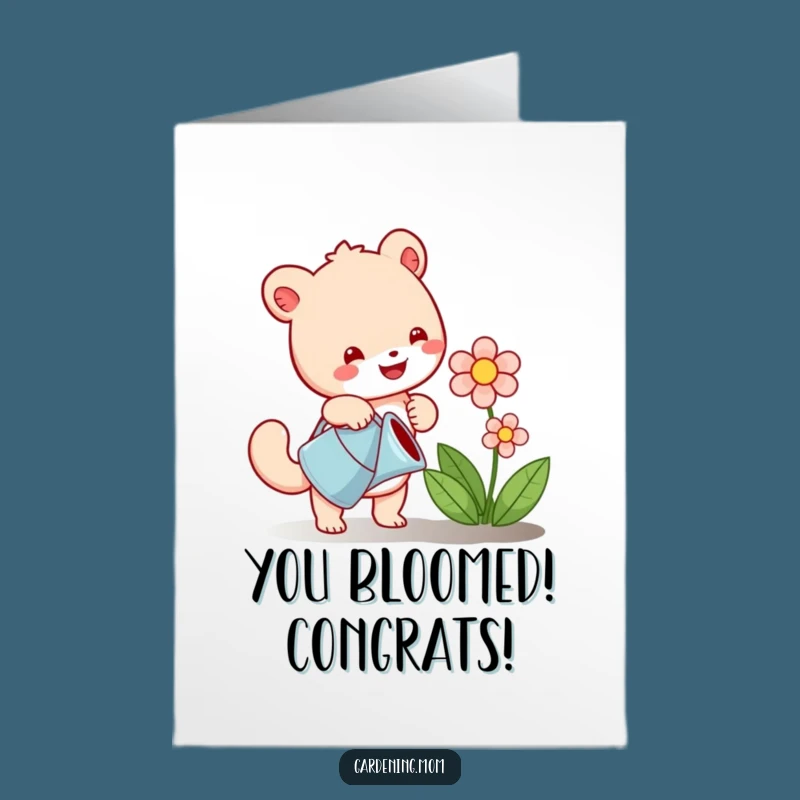 Free Printable Congrats Card: Happy Animal Watering Blooms - Humorous Downloadable Gift