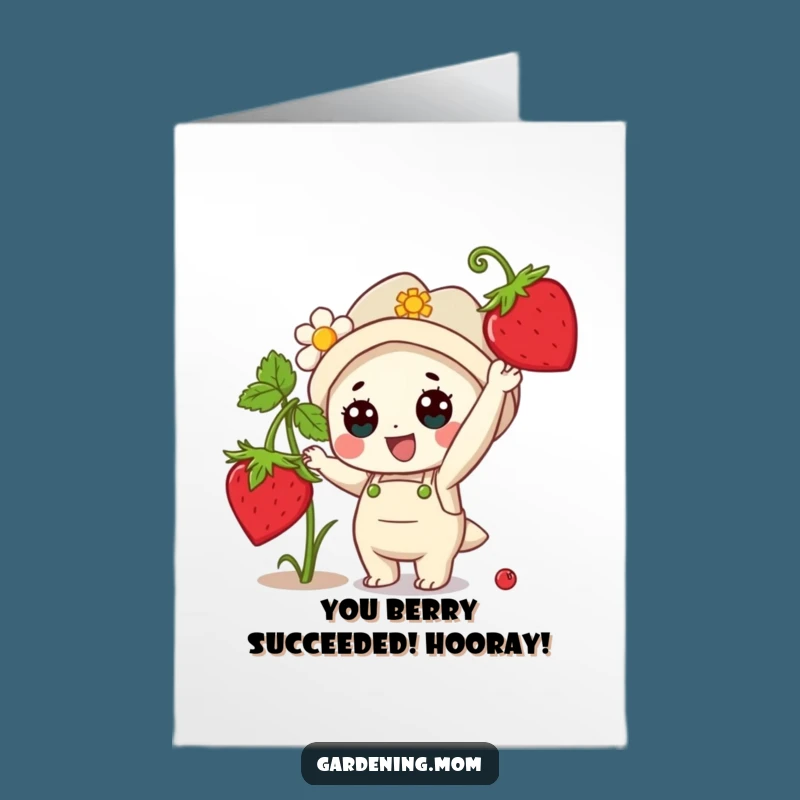 Free Printable Congrats Card: Happy Kawaii Gardener & Strawberry for Sweet Success!