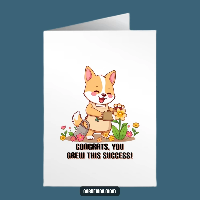 Free Printable Mama Dog Congrats Card: Gardener Pup, Blooming Success, Downloadable Gift