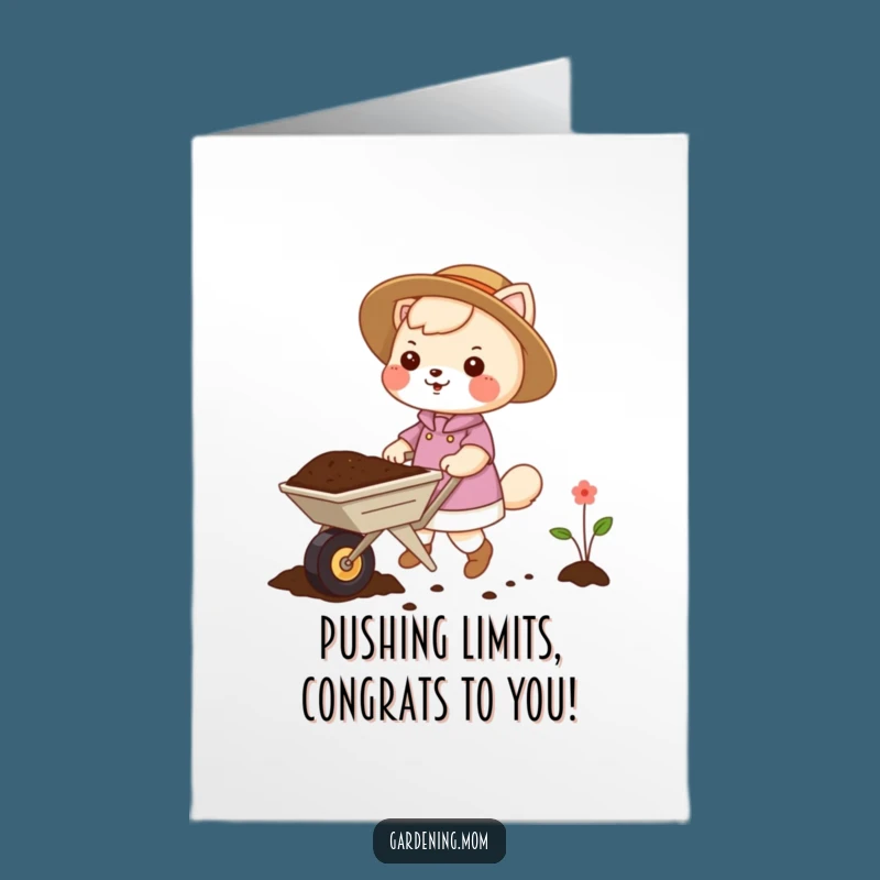 Free Printable Congrats Card: Gardening Mom Animal & Wheelbarrow, Humorous Downloadable Celebration