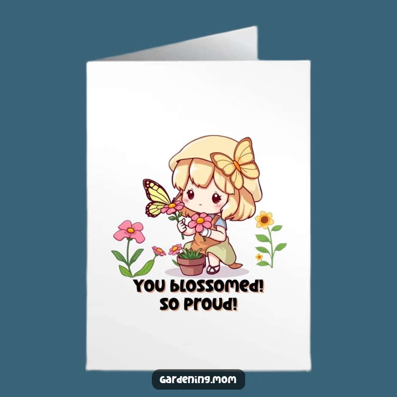 Free Printable Congrats Card: Happy Kawaii Gardener & Butterfly for Your Amazing Achievement!
