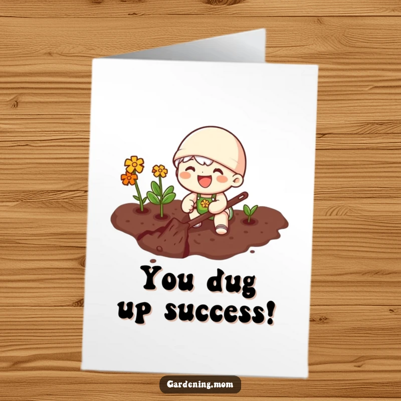 Funny Free Printable Congrats Card: A joyful gardener happily digs with gusto into the rich soil.