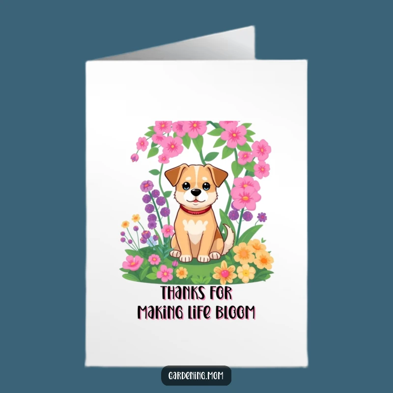 Free Printable Thank You Card: Grateful Dog in Garden, a sweet DIY gift