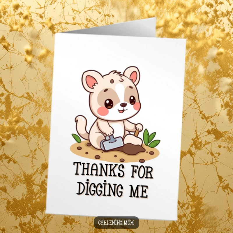 Funny Free Printable Thank You Card: Amusing animal character digging in soil, expressing thanks with a playful spirit.