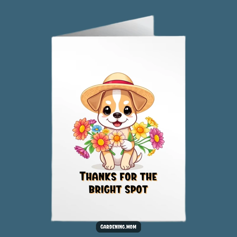 Free Printable Thank You Card: Sunny Dog with Flowers, Funny Downloadable Gift