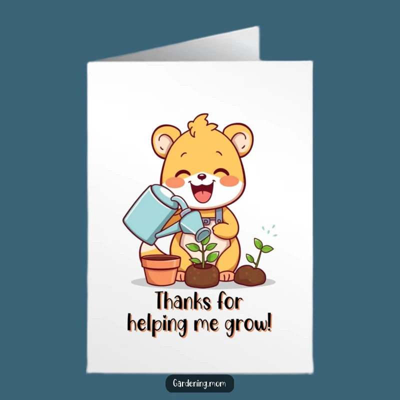 Funny Free Printable Thank You Card: Gardener Animal Watering Sprout - Downloadable Gift