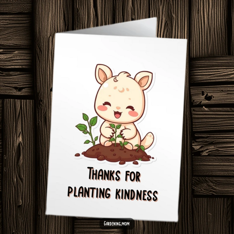 Funny Free Printable Thank You Card: Gentle animal character planting seeds with a kind smile, conveying thanks.