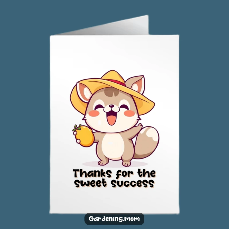 Free Printable Thank You Card: Excited Animal Reaching for Fruit - Funny Downloadable Gift