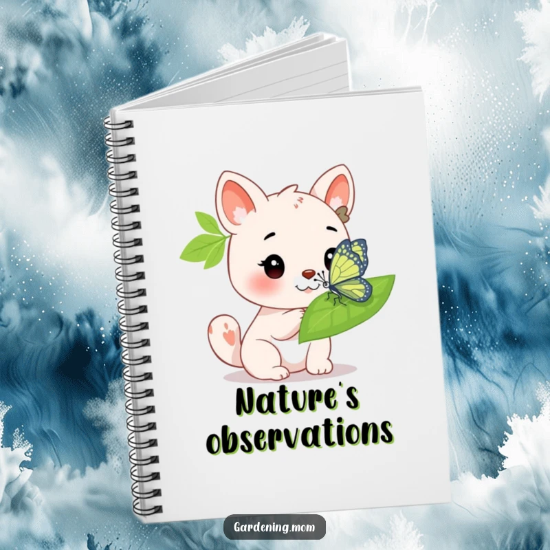 Funny Notebook: An animal character admiring a bright butterfly on a leaf, ready to capture your thoughts.
