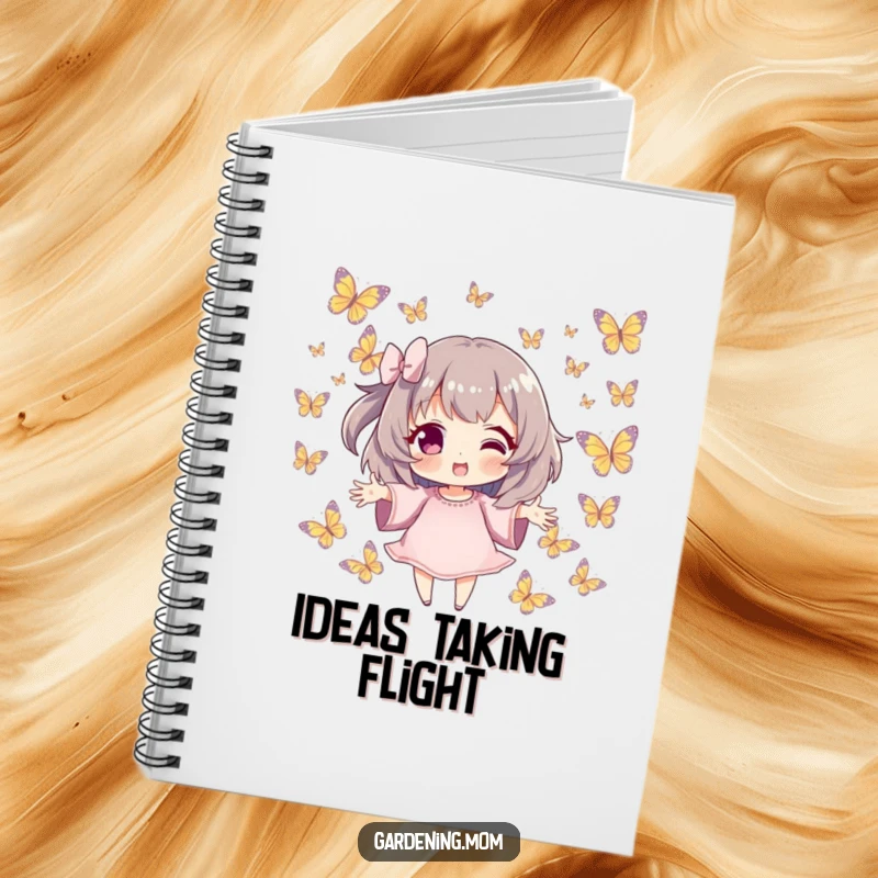 Funny Notebook: Eager character with outstretched hands, surrounded by butterflies, ideal for capturing dreams as a funny gift.