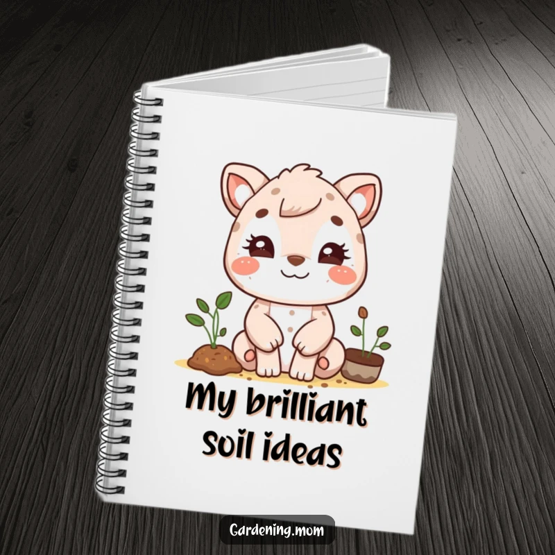 Funny gardening mom animal notebook cover: a smiling animal mom with dirt smudges on her face, eager to record garden plans.