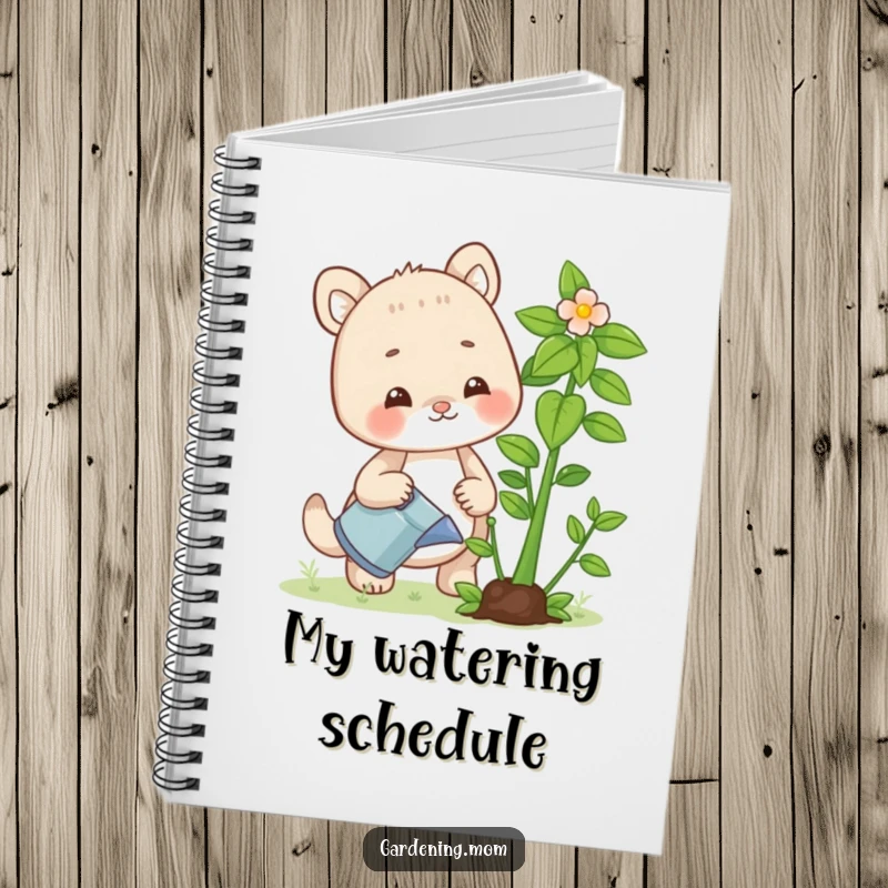 Funny notebook with a cute gardening mom animal watering a vibrant plant, perfect for journaling gardening tips and plant care notes.