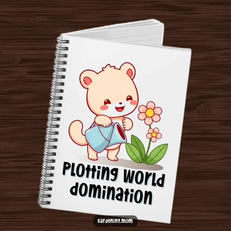 Funny notebook cover with a happy animal character watering a beautiful flower, perfect for jotting down garden dreams and notes.