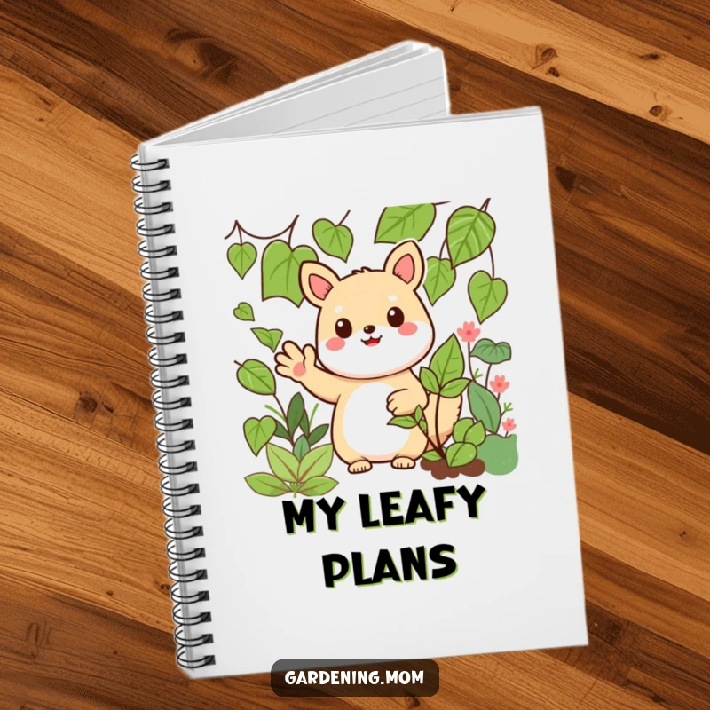Funny Kawaii Gardening Animal Notebook Waving Hello Amidst Greens, Cute Cover, Perfect for Journaling.
