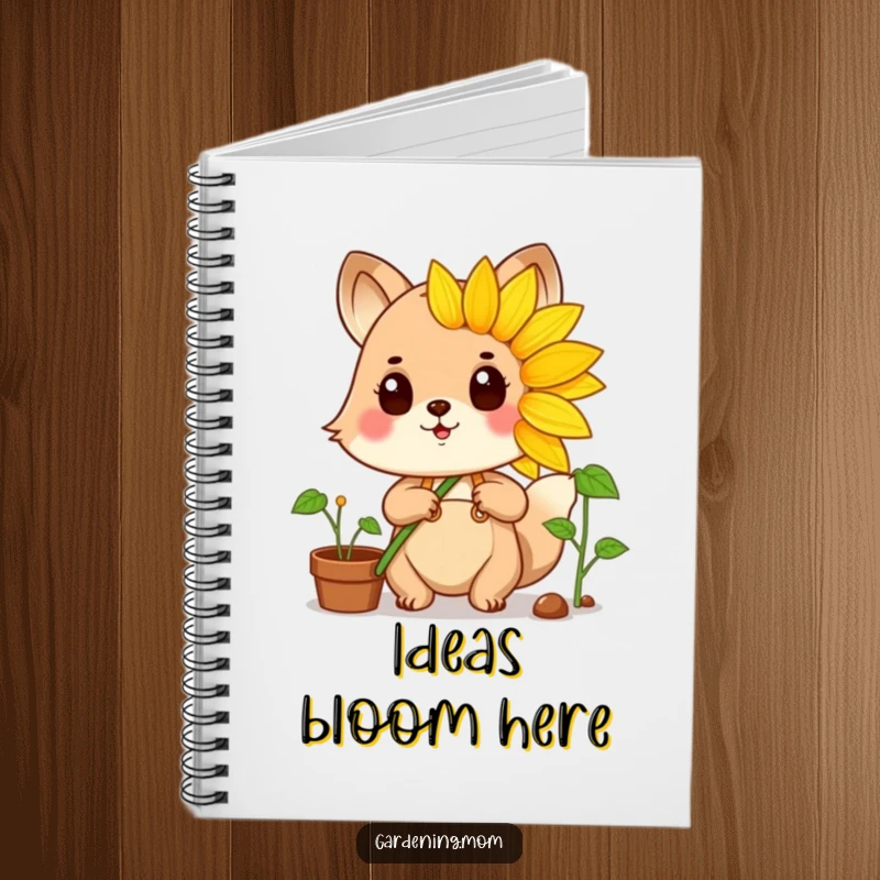 Funny gardening animal character proudly holding a vibrant sunflower, perfect for jotting down garden plans and successes.