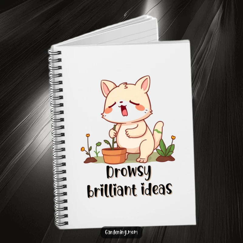 Funny gardening animal yawning while determinedly weeding, perfect for writing notes about garden progress or sleepy thoughts.