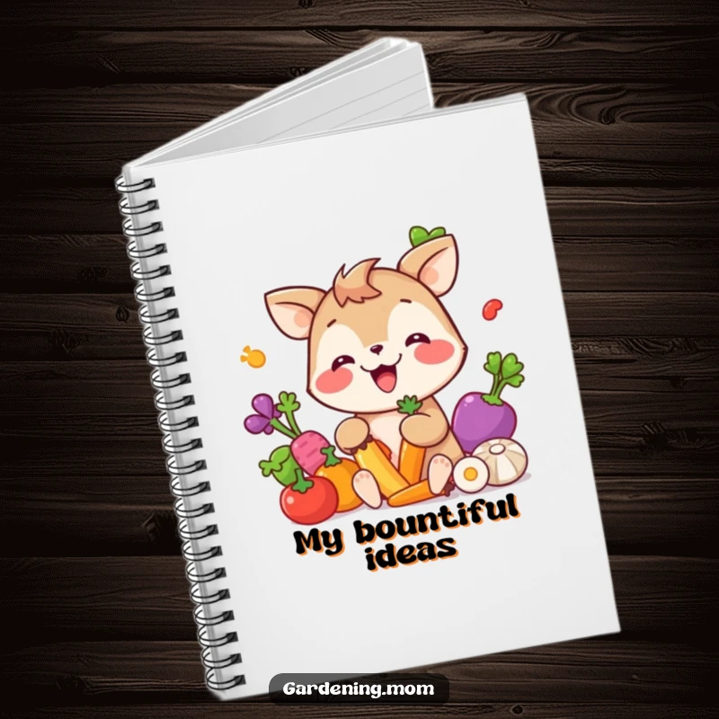 Funny Notebook: A giggling animal character gleefully picking colorful vegetables, ready to record your ideas.