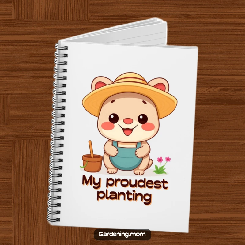 Funny Kawaii Gardening Animal Notebook: A cute animal in a straw hat, grinning with pride, perfect for notes and celebrating achievements.