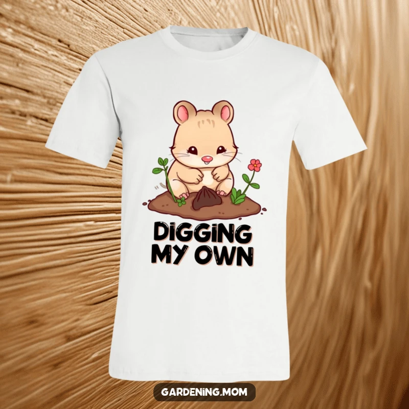 Funny Kawaii Gardening Animal T-Shirt Happily Digging in Soft Earth with Cute Paws, Playful Design.