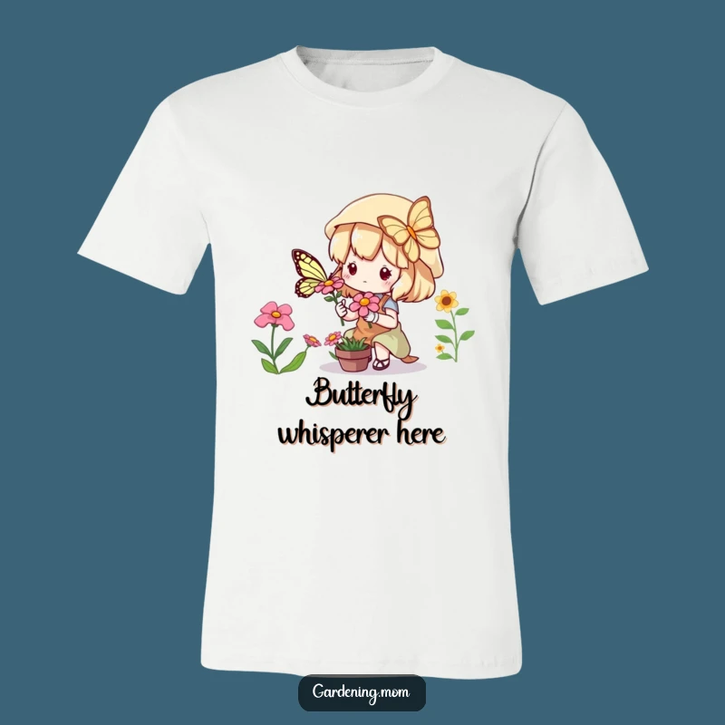 Funny Kawaii Gardener T-Shirt: Cute Character & Butterfly Tee for Garden Lovers