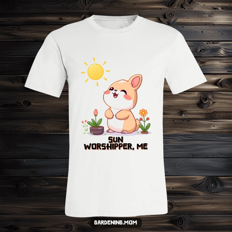 Funny Kawaii Gardening Animal T-Shirt Looking Up with Glee at the Sun, Happy and Bright Design.