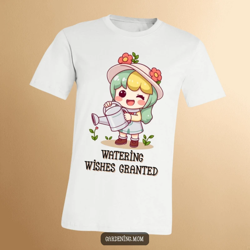 Funny T-Shirt: A joyful kawaii gardener character proudly holds a watering can, ready for action.