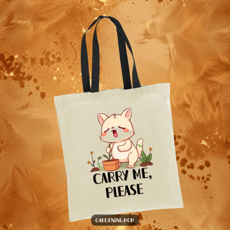 Funny gardening animal yawning while determinedly weeding, ready to carry your gardening supplies with a sleepy but resolute attitude.