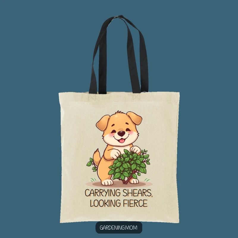 Funny Dog Pruning Bush Tote Bag: Cheerful Gardener's Hilarious Pet Shopping Gift