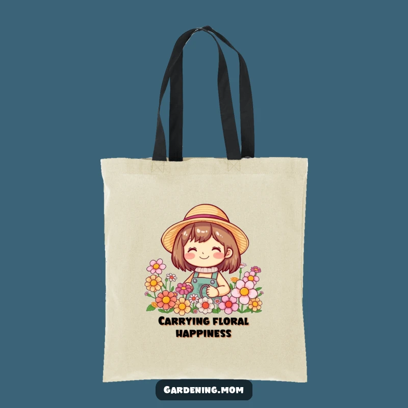 Funny Smiling Gardener Tote Bag - Straw Hat Flower Market Bag